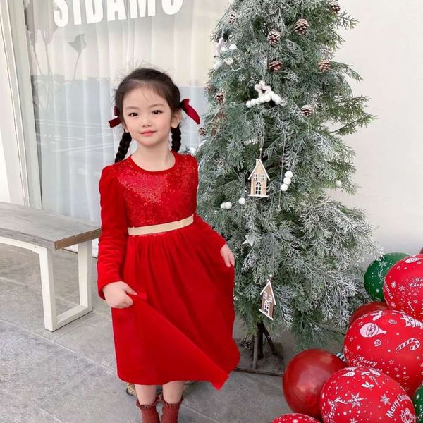

2020 red new princs long sve korean girls christmas drs, Red;yellow