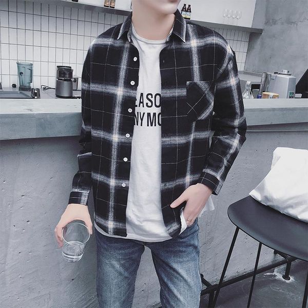 

men's casual shirts men flannel plaid shirt cotton spring autumn long sleeve soft comfort slim fit styles plus size xxxl, White;black
