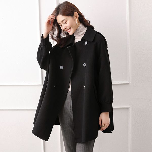 

2021 new feminine 100% cloak wool forms classic coat mid-long style stylish minimalist #108 mvs8, Black