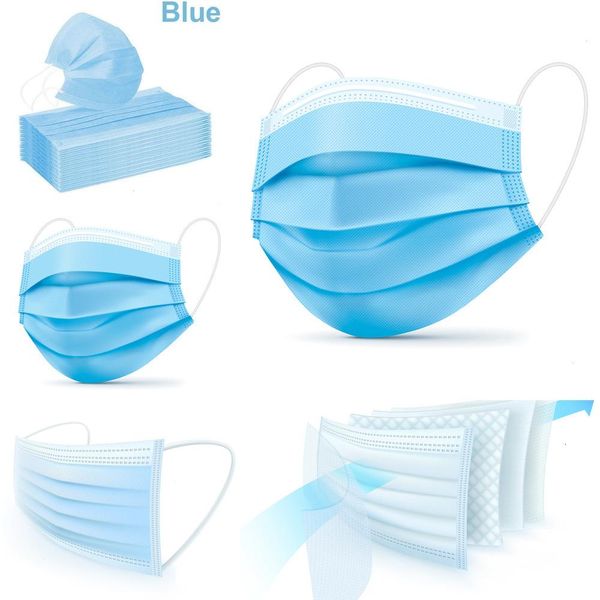 

ob0v disposable 3-layer mask for blue masks melt-blown with cloth non-woven face and woman( men ) 50pcs/b 50/100pcs vonjr