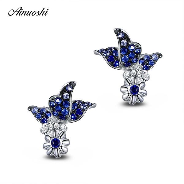 

ainoushi blue sona stud earrings 925 sterling silver women flower stud earrings wedding engagement lover party jewlery gifts y200107, Golden;silver