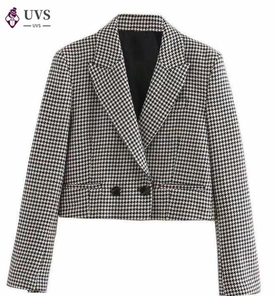 

malina double breasted blazers women fashion houndstooth casual notched jackets women elegant short suits female ladies, White;black