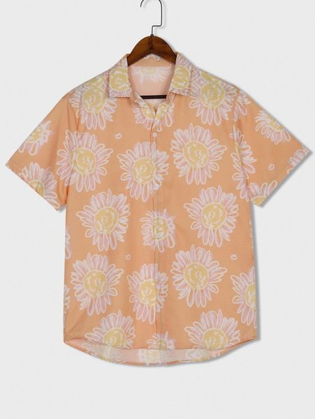 

romwe guys flower print curved hem shirt b4vi#, White;black