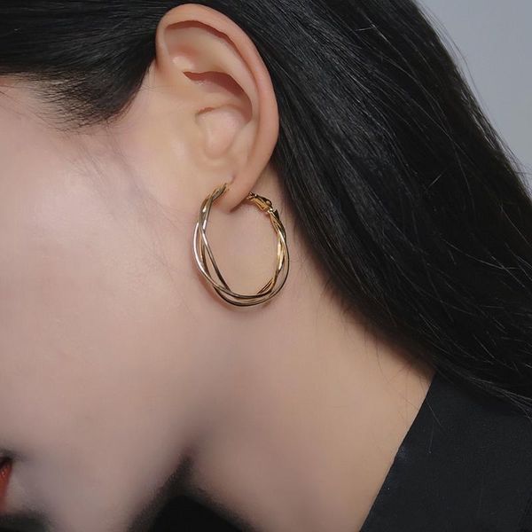 

hoop & huggie s925 needle earrings design golden plating round wire twist hollow metallic for female jewelry party gift, Golden;silver