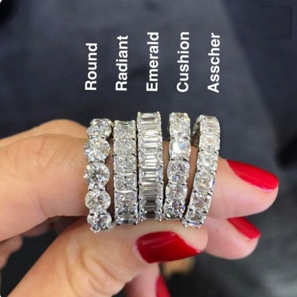 

925 silver pave setting full square simulated diamond cz eternity band engagement wedding stone rings size 5,6,7,8,9,10,11,12 y200321, Slivery;golden