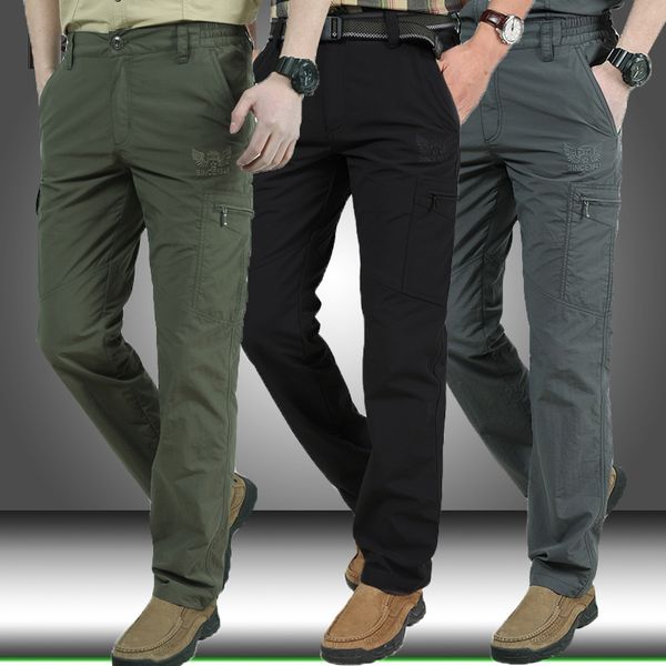

men's cargo pants casual multi pockets military tactical pants men outwear streetwear army straight long trousers mens clothes 201109, Black