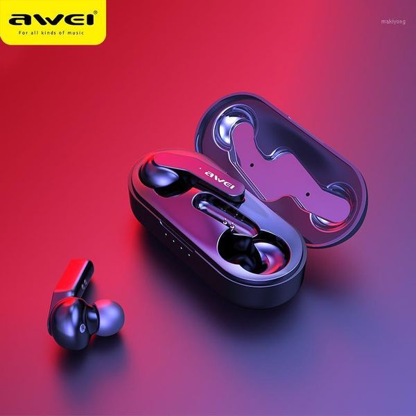 

awei update tws 5.0 ipx4 bluetooth true wireless earbuds touch control noise cancelling volume control super bass sound with mic1