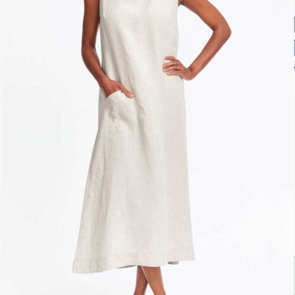 

cotton dress summer linen 2019 sleeveless, Black;gray