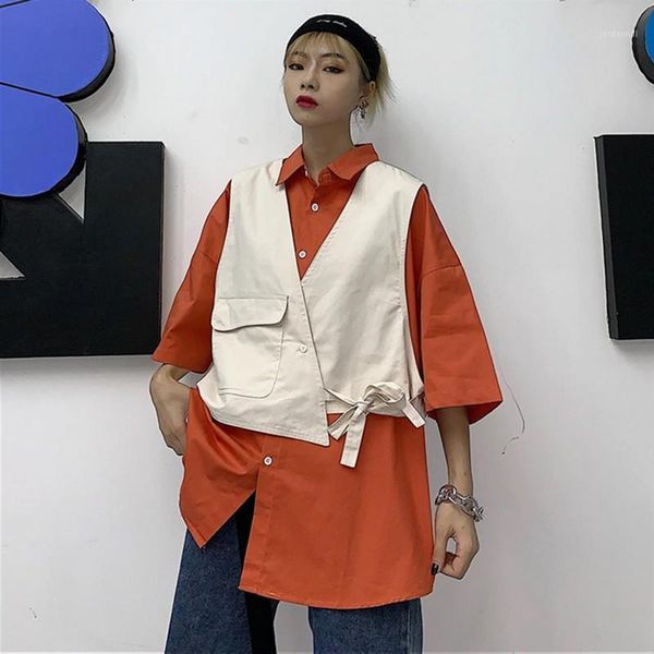 

single preast middle sleeve blouse solid color turn down collar shirts causal loose women girls new clothes dropshiping1, White