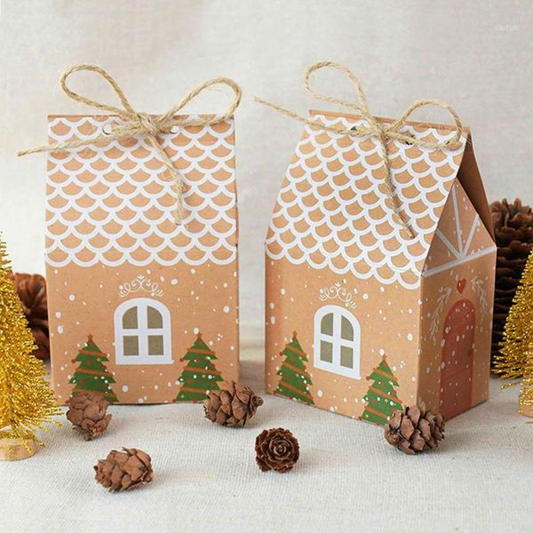 

10pcs christmas house shape candy bags christmas gift box cookie bags packaging boxes tree pendant party decorations1