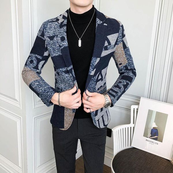

2020 autumn letter printing mens jackets and coats slim woolen one buckle lapel suit jackets for men, Black