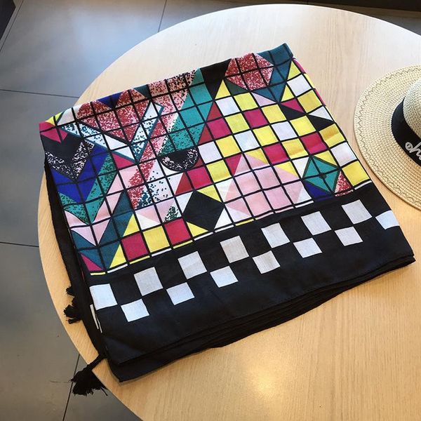 

цвет геометрии sunscreen шаль женщин летний супер большой шелковый шарф пляжное полотенце хлопок шарф конструктора шарфа женщины luxury 2020, Blue;gray