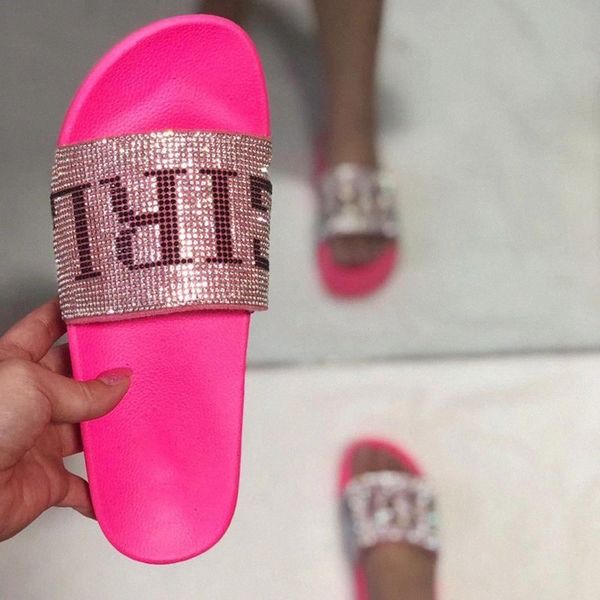 

women slippers summer crystal slide for woman 2020 fashion glitter flat female outdoor platform shoes big size 41 ladies slide #vl7a, Black