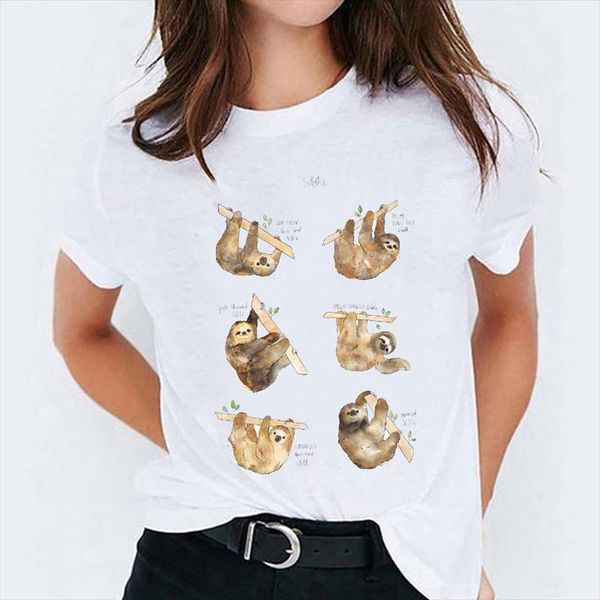 

t shirts for women sloth animal funny 90s printing fashion print lady womens graphic t shirt ladies female tee shirt, White