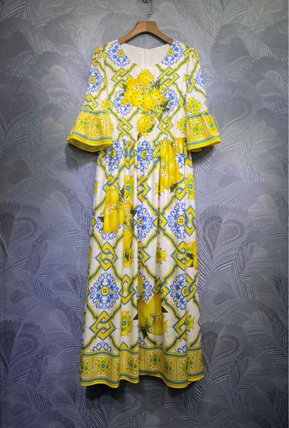 

milan runway dress 2021 o neck long sleeve print designer dress brand same style dress 0111-12, Black