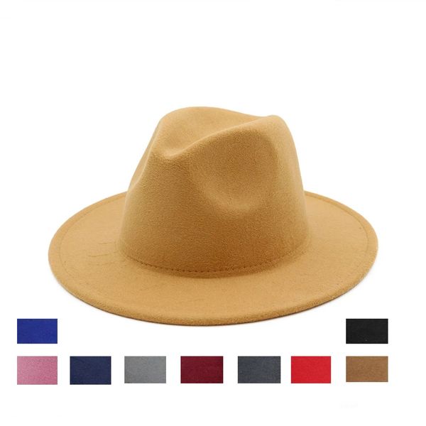 

2020 autumn winter womens felt hat fedoras big brim hats for women british style vintage church hats lady flat brim fedoras, Blue;gray