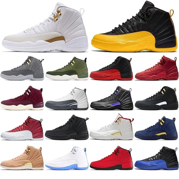 

new 12 stone blue university gold dark concord reverse flu game ovo white men basketball shoes 12s playoff french blue sneakers eur 40-47