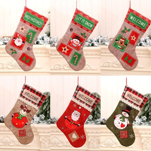 

burlap santa snowman deer letters printed christmas tree hanging socks kids gifts candy stocking owb1211 fnzs