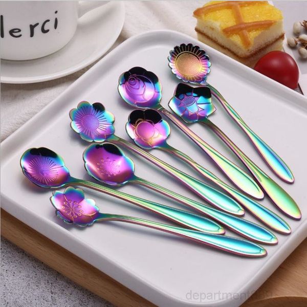 

a-7 colors mixing stainless steel colorful coffee 8 kinds of flower shape tea spoon owd2343