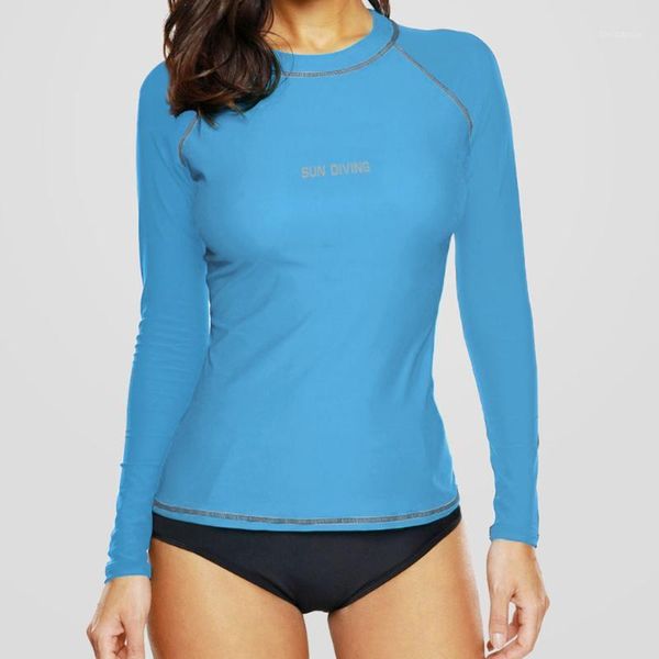 

long sleeve swimming tshirt for women surf rash guards solid blue upf50+ rashguard swimsuit femme surfing shirt 2019 swimwear1