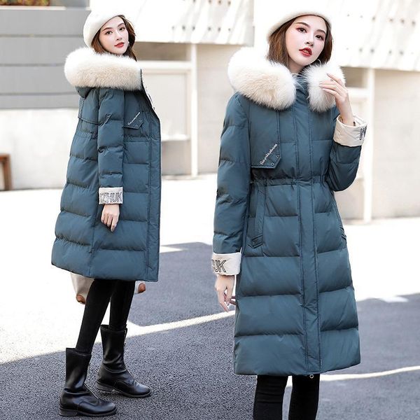 

winter down cotton jacket women 2021 new korean version of loose medium and long thickened coat large collar women cotton jacket1, Black