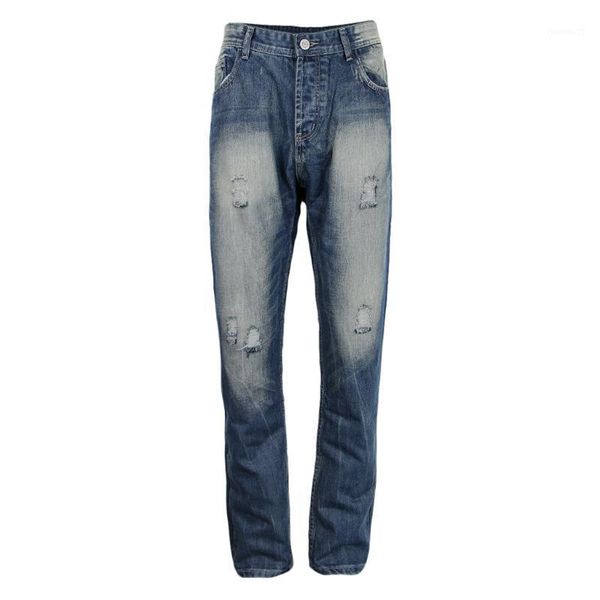 

fashion men's dark blue ripped destroyed jeans straight slim fit denim pants1