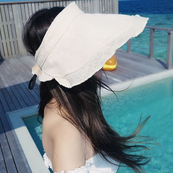 

wide brim hats 1pc women fashion sun sweet vintage ruffled adjustable foldable portable outdoor sun-proof beach caps summer, Blue;gray