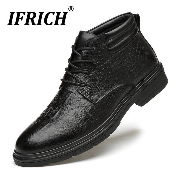 

winter warm fur mens dress shoe high derbi business men shoes genuine leather mens casual footwear lacing formal office shoe, Black