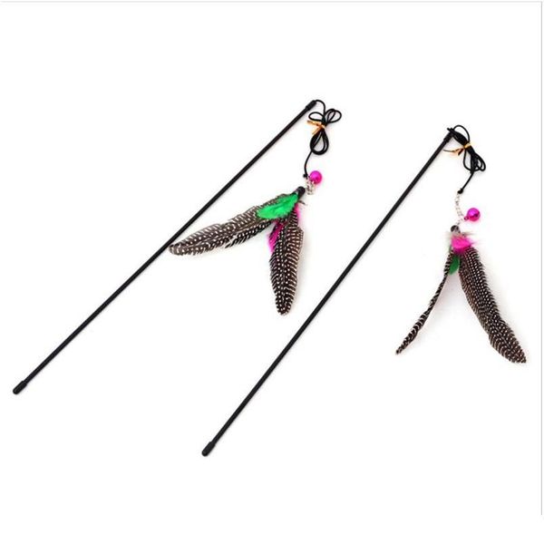 

cat interactive toy stick feather wand with small bell mouse cage toys plastic artificial colorful cat teaser toy pet jllome