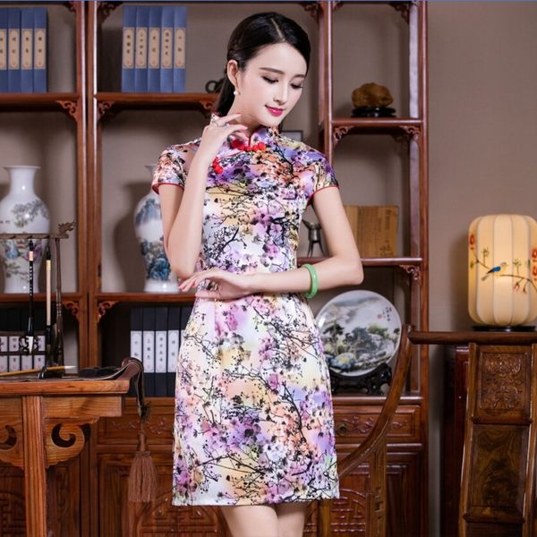 

t5sdo show short china cheongsam etiquette welcome formal ribbon women's dress cheongsam dresscutting performance dress republic of sle, Black;gray