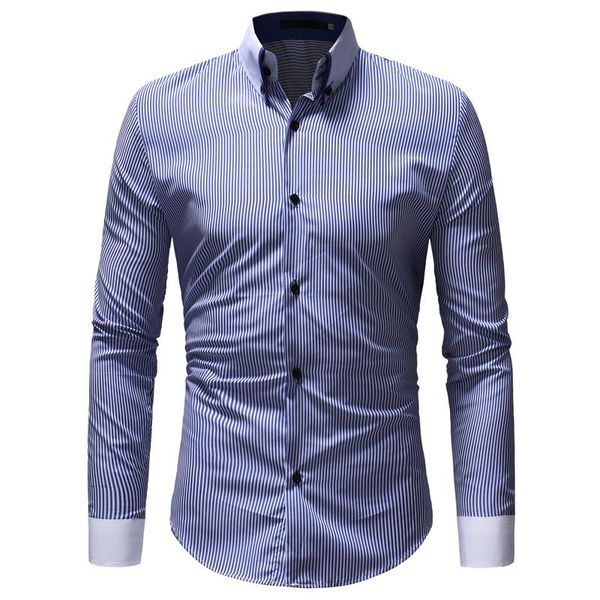 

mens casual button down dress shirts 2020 brand striped shirt men slim fit long sleeve shirt male work business chemise homme, White;black