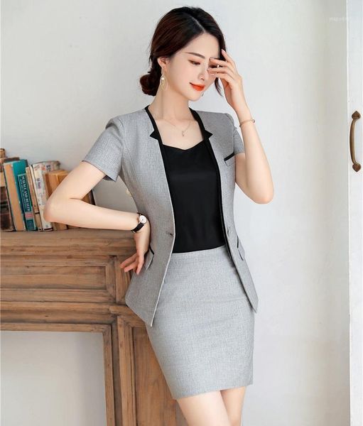 

formal ladies grey blazer women business suits skirt and jacket work wear sets office uniform styles1, White;black