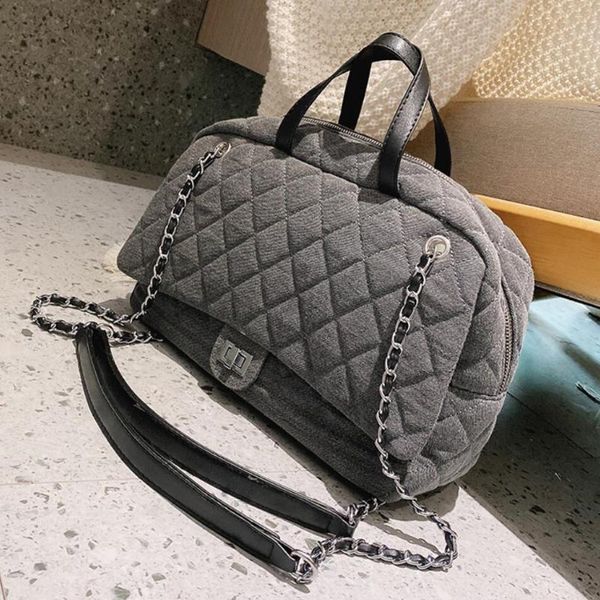 

lattice large tote bag 2020 fashion new high-quality denim women's designer handbag large capacity chain shoulder messenger bag