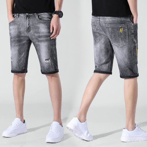 

летом 2019 новая серая мужской capris молодежи корейской случайная просто дырки и брюки лето 2019 новая серых мужских capris молодежь корейс, Blue