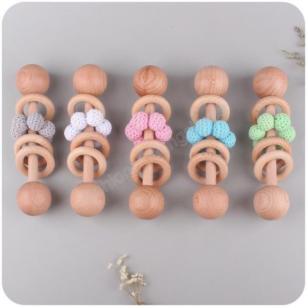 

wooden teethers crochet wood beads rattles soother nursing baby toys rattle toy