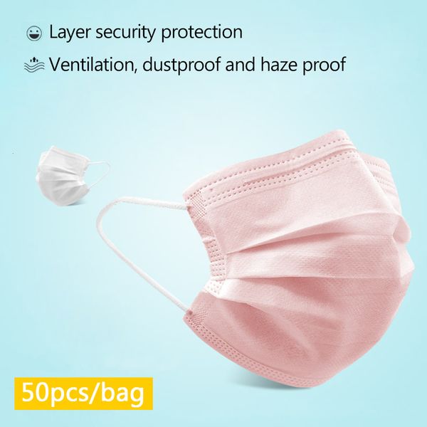 

3-layer mask 50pcs mask pink disposable sale face mouth masks non woven disposable anti-dust meltblown cloth masks earloops masks