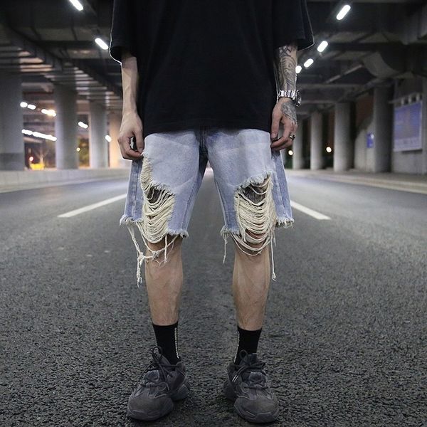 

2020 shorts men biker on street wash water to do old loose jeans hip hop plus size europe and in the united states 4rbx, Blue