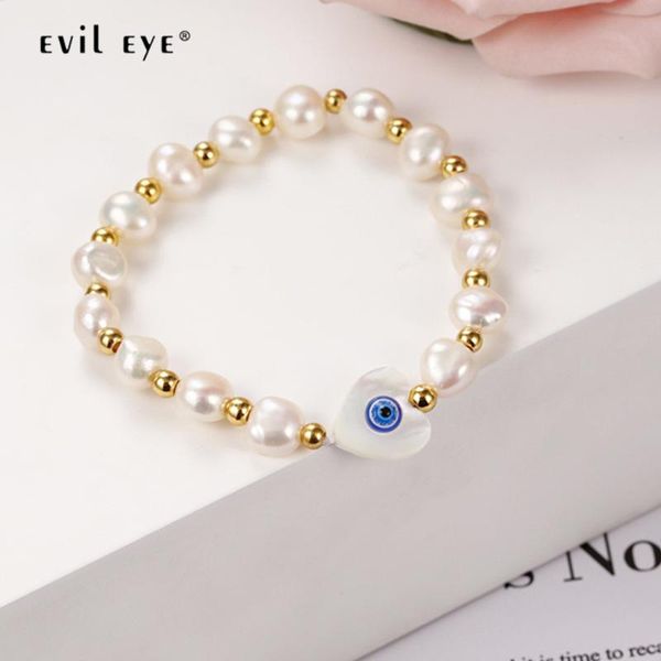 

charm bracelets evil eye pearl shell heart blue turkish bracelet gold color beads adjustable jewelry for women girls le586, Golden;silver