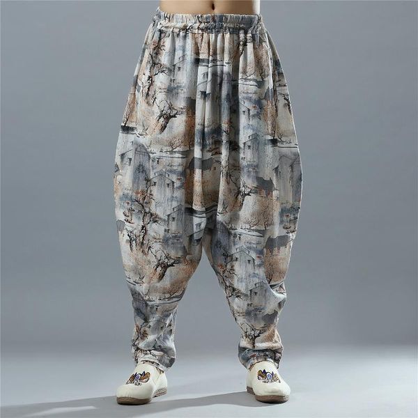 

yoga outfits men pant cotton linen loose wide leg baggy male running jogging fitness workout casual trouser sweatpant sportswear, White;red
