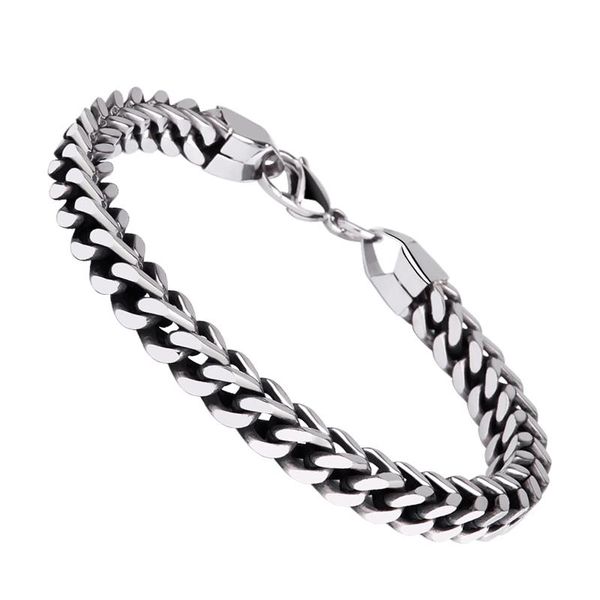 

link, chain 6mm thickenss classic 316l stainless steel bracelet man's heavy metal puck bangles 20cm, Black