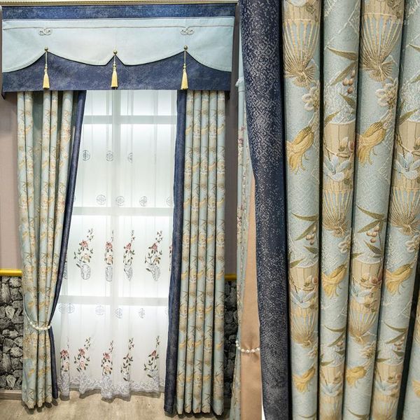 

blue new chinese classical atmosphere luxury living room chinese curtain bedroom balcony shading jacquard curtain1