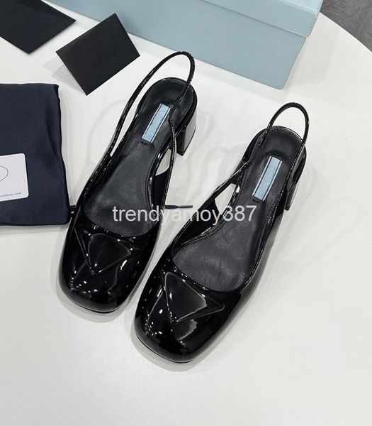 

dress shoes mary jane shoes women early spring french square toe baotou back empty sandals 's triangle patent leather single, Black