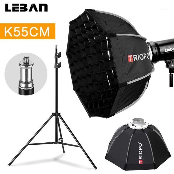 

triopo 55cm portabe bowens mount octagon umbrella softbox outdoor soft box + 2m light stand + honeycomb grid for studio strobe1
