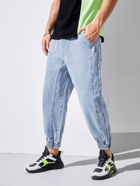 

men washed carrot jeans b7th#, Blue