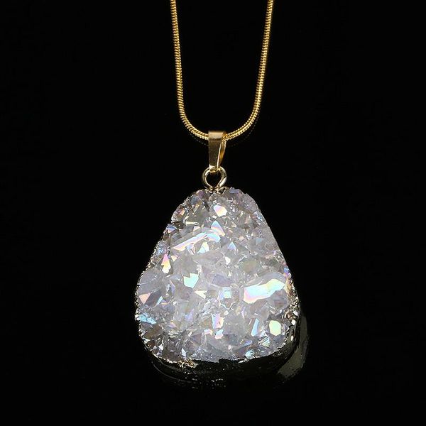 

pendant necklaces opal white irregular crystal gold wrap natural gem stone necklace for women solid druzy jewelry, Silver