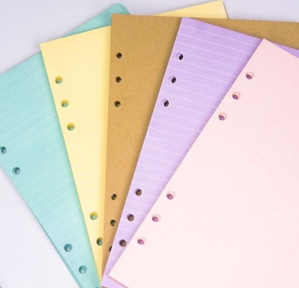 Prodotti di carta 40 fogli 5 colori A6 A6 Leaf Loose Leaf Color Notebook Notebook Ricarica Raccoglitore a spirale Inside Page Planner Planner Filler Interner Papers School Office forniture