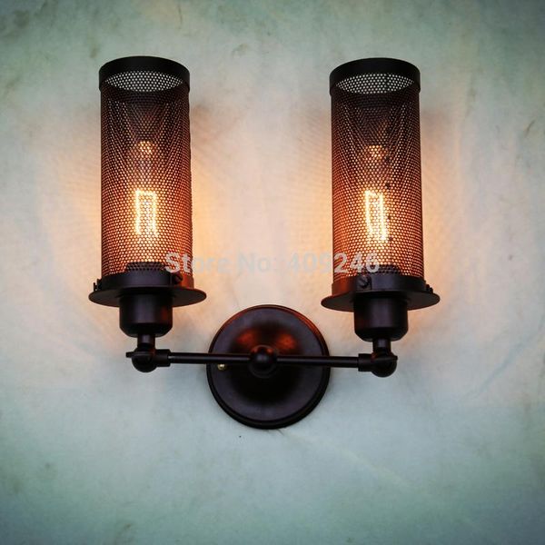 

wall lamp loft grid industrial vintage iron wrought double edison adjust rusty color for cafe bar club hall
