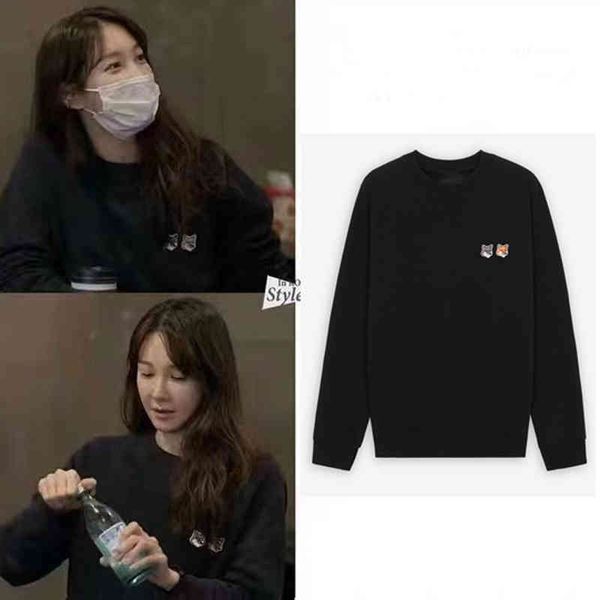 

women hoodie 2021 new early autumn fox head embroidered long sleeve o-neck jumper casual classic cozy, Black