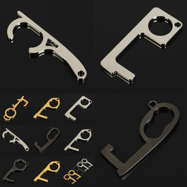 

metal door opener plated silver gold black key chain anti touch without contact buckles chains elevator outdoor protected 2on g2