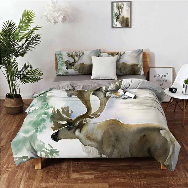 

moose in winter forest wildlife reindeer christmas theme watercolor painting stylebedding 3-piece set